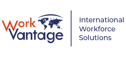 Official Workvantage logo with “International Workforce Solutions” tagline, symbolizing global recruitment services
