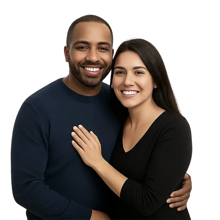 Smiling couple embracing after receiving their Canadian permanent residence approval, representing success and new beginnings.