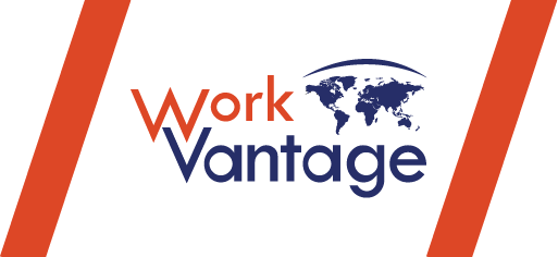 Workvantage logo with a global design, representing their role as a partner agency specializing in staffing and immigration support across Canada.