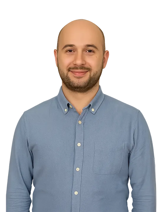 Bahaeddin Khalil - Work Permit Extension Client Review Immigration Pros Portrait of a happy client who successfully extended their Canadian work permit with Immigration Pros, isolated on a white background, suitable for testimonial display.