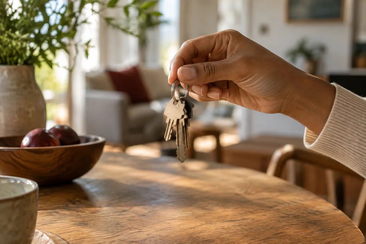Hand holding house keys: the value of a home does not count as proof of funds