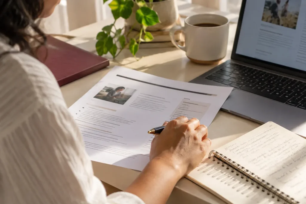 Job posting and notes on a desk during the LMIA recruitment period in Canada
